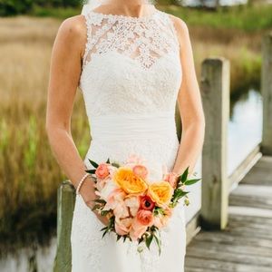 Pronovias sheath boat neck keyhole wedding dress